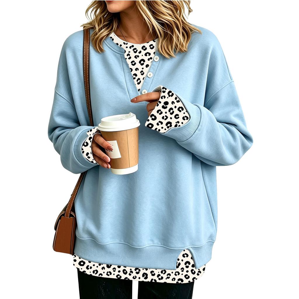 Women's Casual Printed Two-Piece Loose Fit Long Sleeve Sweatshirt Top