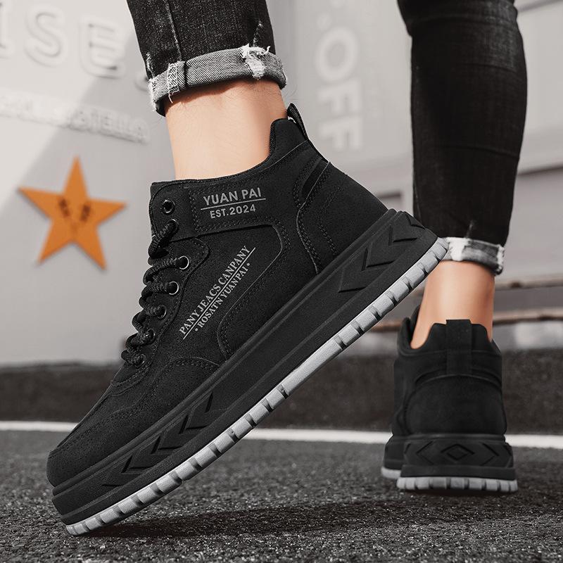 Retro lässige dicksohlige erhöhende Arbeitsschuhe, neue Herren Outdoor Wanderschuhe verschleißfeste High-Top Martin Stiefel für Herbst und Winter