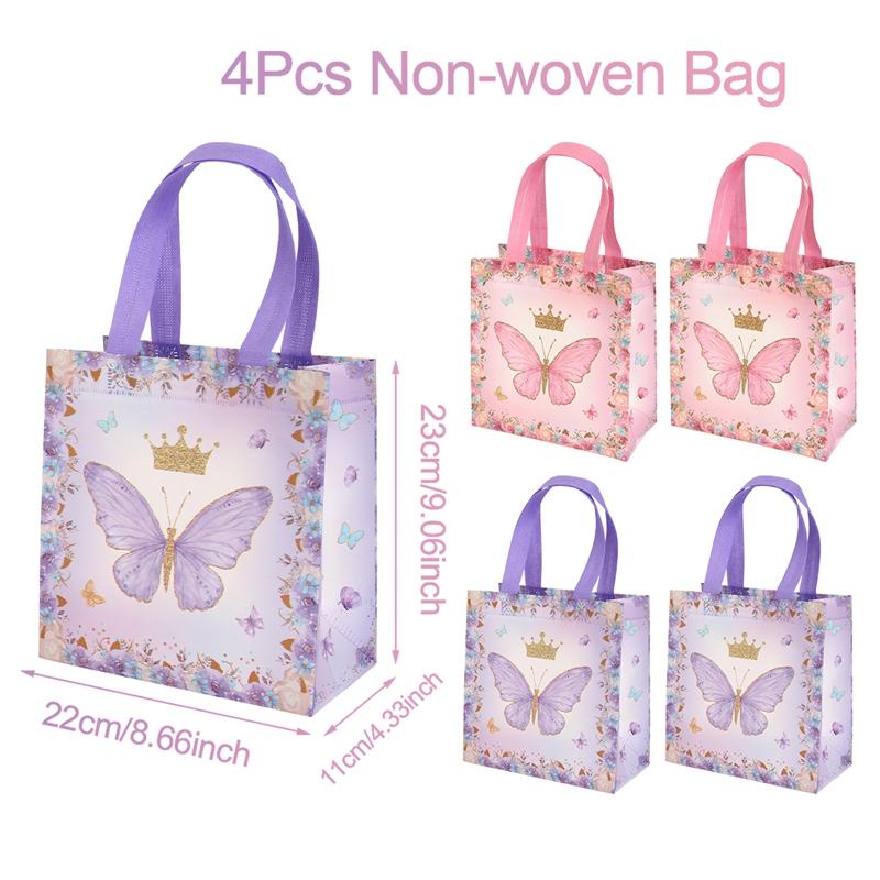 4pcs Butterfly Gifts Packaging Bag Butterfly Theme Kids Birthday Party Decoration Baby Shower Nonwoven Fabric Favors Candy Bags