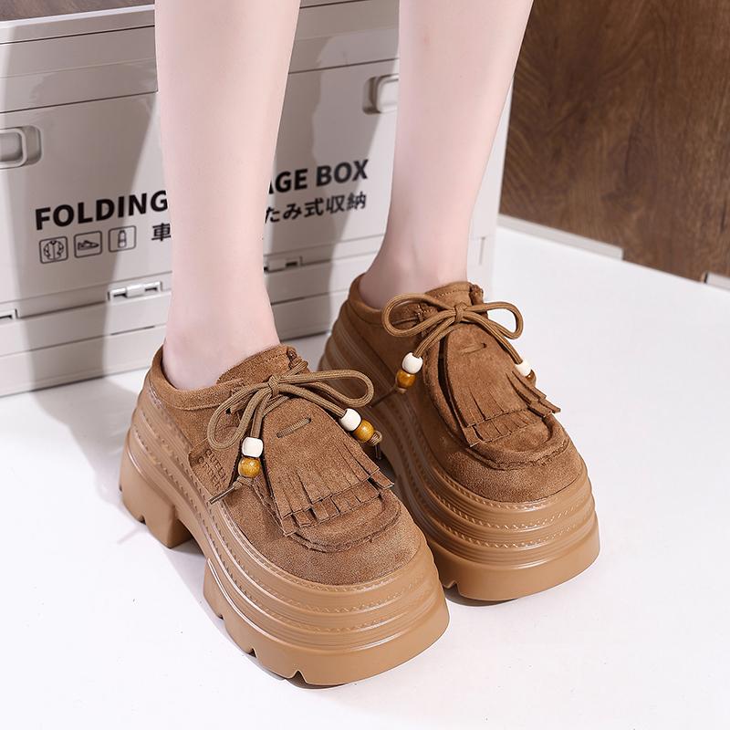 Fashion Women's Platform Loafers Spring and Autumn British Style Retro Round Toe Lace-up Versatile Women's Single Shoes Zapatos De Mujer