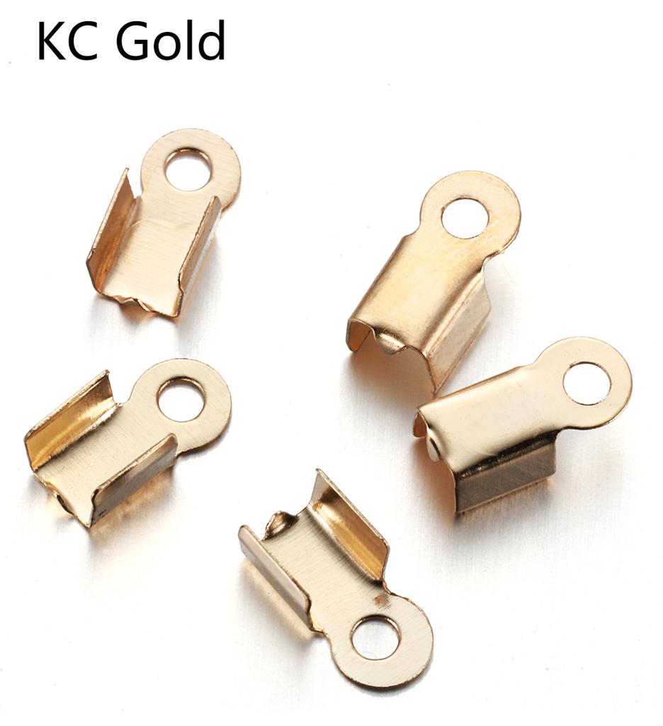 200pcs Cove Clasps Cord End Caps String Ribbon Leather Clip Tip Fold Crimp Bead Connectors for Jewelry Making DIY Supplies