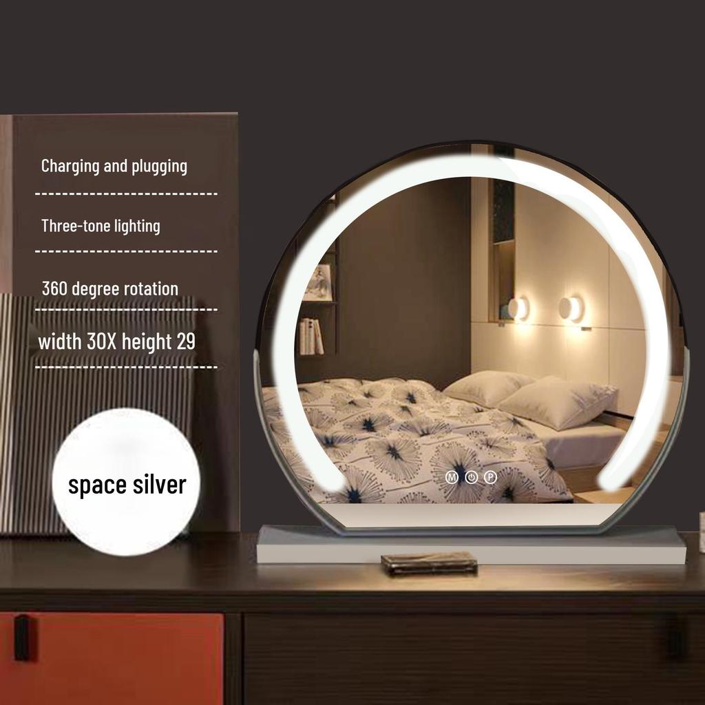 Compact LED Makeup Mirror with Three-Color Fill Light, Smart Touch Charging, Perfect for Dressers