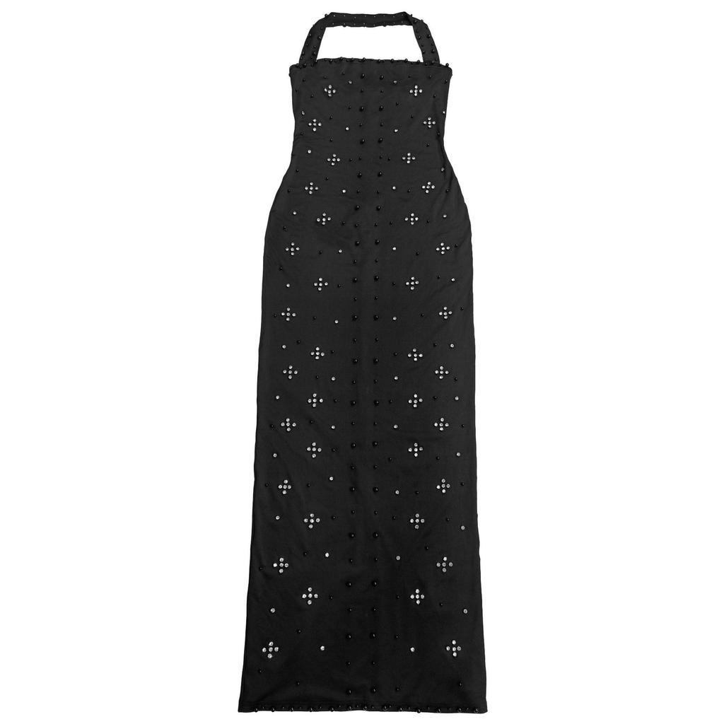 C7480 Fashion Women's Halter Rhinestone Beaded Bodycon Dress - Europe & America Style