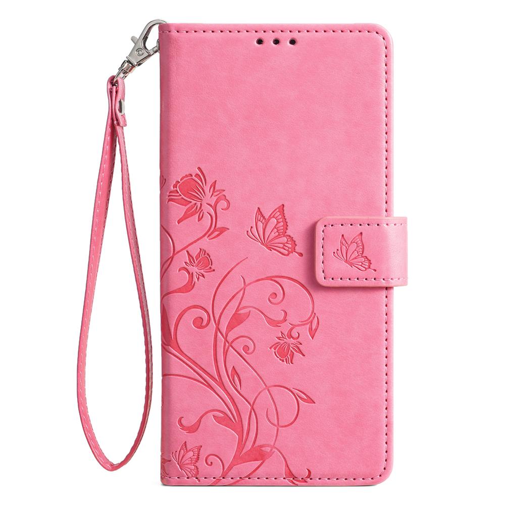 For Honor 90 Case Butterfly Flower PU Leather Stand Phone Cover with Wrist Strap Card Slots