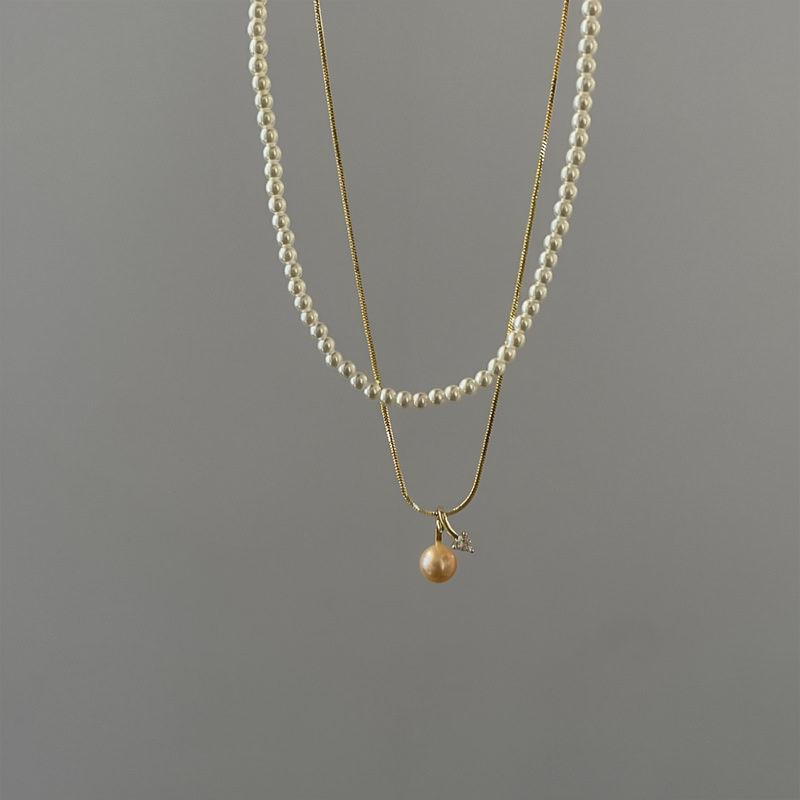 18k Gold-Plated Zircon Pearl Double-Layer Necklace - Elegant French Clavicle Chain