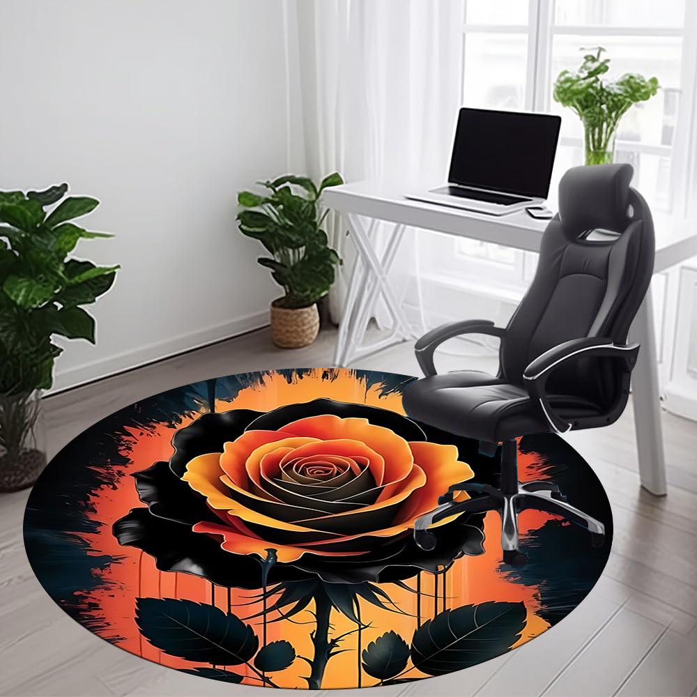 1pc Rose Bloom Office Round Area Rug, Indoor Mat Suitable ForOffice, Under Office Chairs Bedroom Living Room Home Decor, Room Deco,  n41