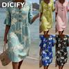 DICFY Vestiti Casual Estivi Primaverili da Donna alla Moda con Scollo a V e Maniche Corte