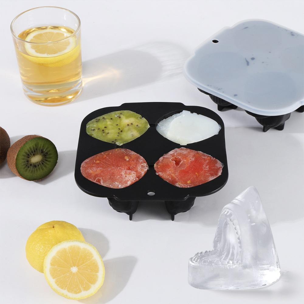 2pcs 3D Sharks Ice Cube Mold 4 Grid Ice Cube Maker Durable Ice Cube Tray  Summer