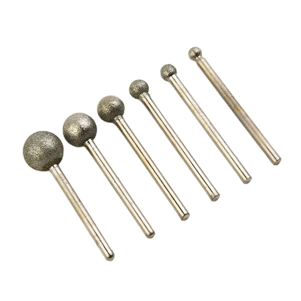 6PCS Grinding Needle Head Emery Round Ball Burr Drill Bit For Carving Engraving Drilling 4-12mm Glass Gemstones Power Tools