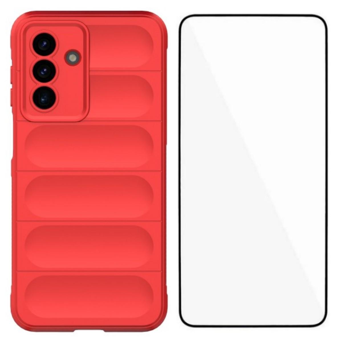 

Для Samsung Galaxy A17 ТПУ чехол WANLONFENG Серия HD Противоскользящая накладка на телефон с закаленным стеклом Red