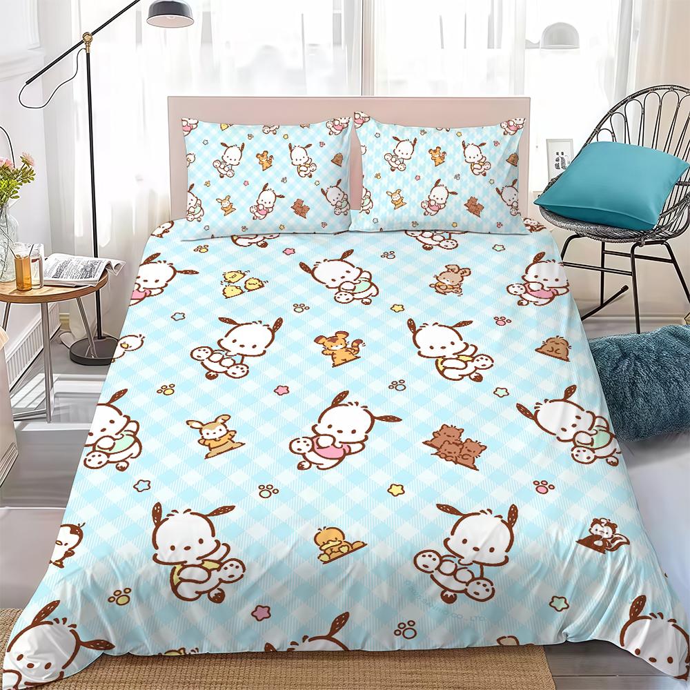 P-Pochacco Kawaii Duvet Cover Set Home Style Bedding Soft Laundry Cotton Bed 3 Piece Set Student Dormitory Gift