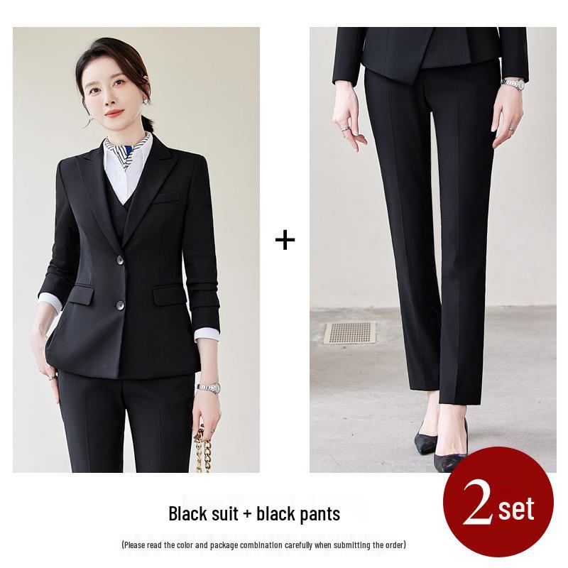 Professional Women's Autumn Suit Set - Formal Workwear for Hotel Front Desk Manager with Long-Sleeved Jacket and Pants