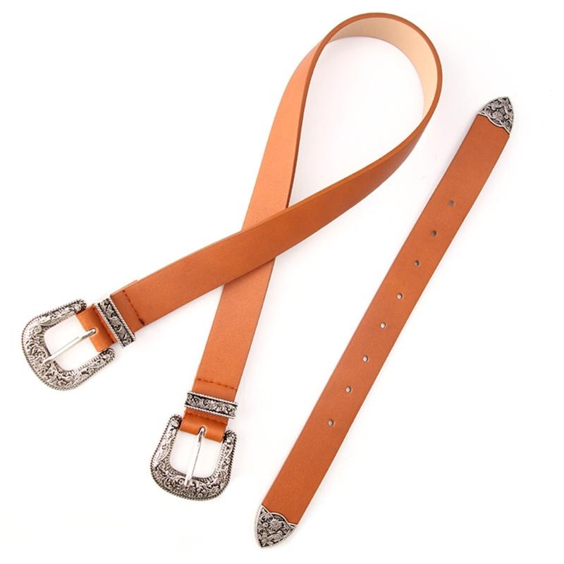 Cowboy Belt Vintage Belt Western Buckle Belt Double-Buckle Western Belt for Jean