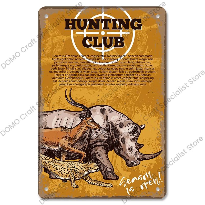 Vintage Hunting Plaque Metal Tin Signs Hunter Deer Hunt Safari Adventure Retro Metal Plate Wall Decor Hunting Club Shop Man Cave