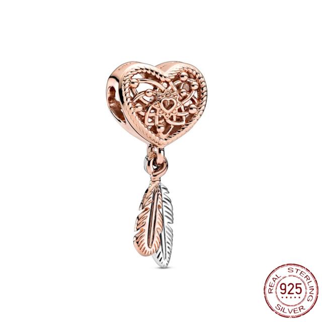 925 Sterling Silver   Autumn New Charm Flower Pink Series Charm Beads Fit Original Bracelets Women Jewelry