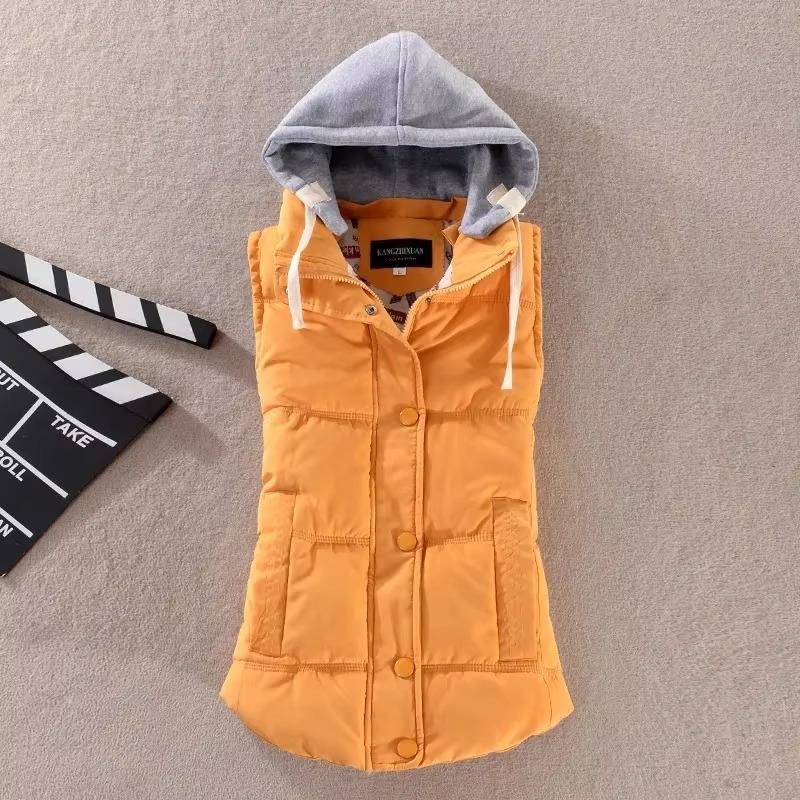 Women Cotton Vest Winter Coat Casual Pocket Casual Hooded Waistcoat Sleeveless Jacket Autumn Warm Vest Parkas