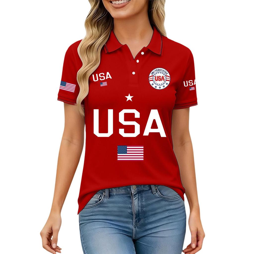 Camisa de Aniversario USA para Mujer Camiseta Patriótica con Bandera de USA Tallas Camisas de Botón Cuello Solapa Tops