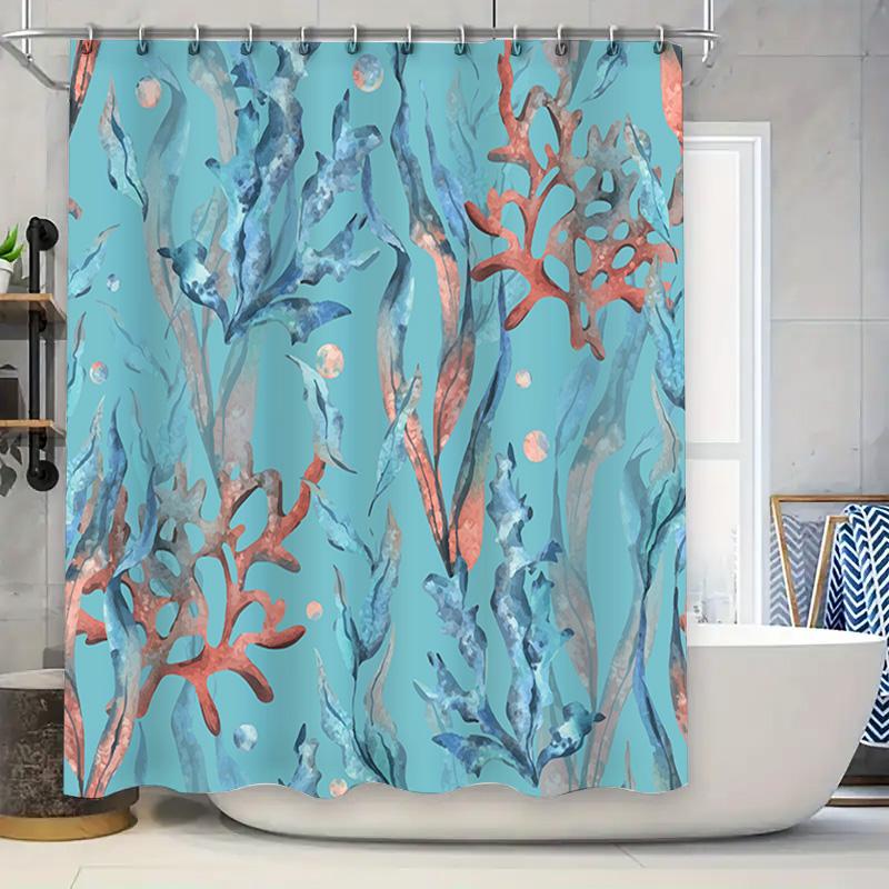 

Vibrant Coral Garden Shower Curtain Waterproof Fabric For Bathroom Decor In Blue Red W60H190(CM)-1 Pcs