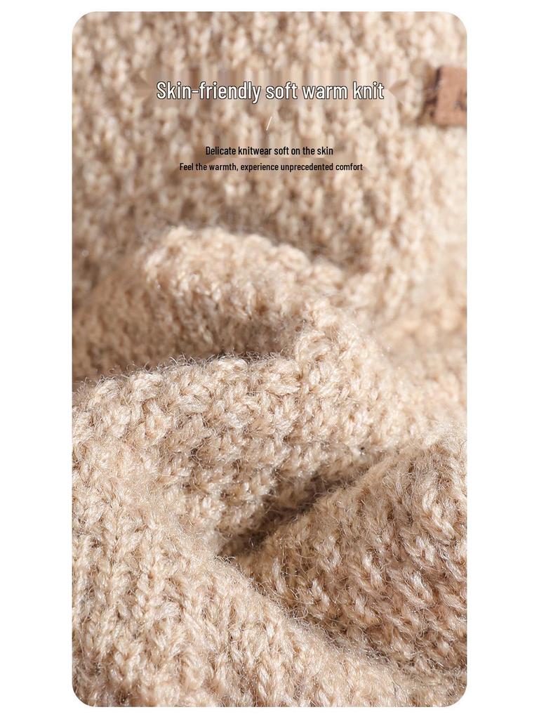 Men's Winter Touchscreen Windproof Knitted Gloves with Leather Wristband - DZ135