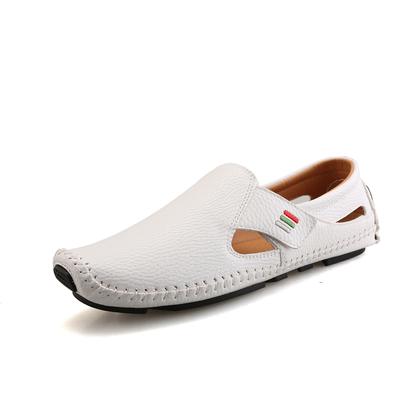 Fashion Fashion Sandals for Men Leather Casual Loafers Flat Hook & Loop Light Moccasins White Breathable Daily Drive Shoes