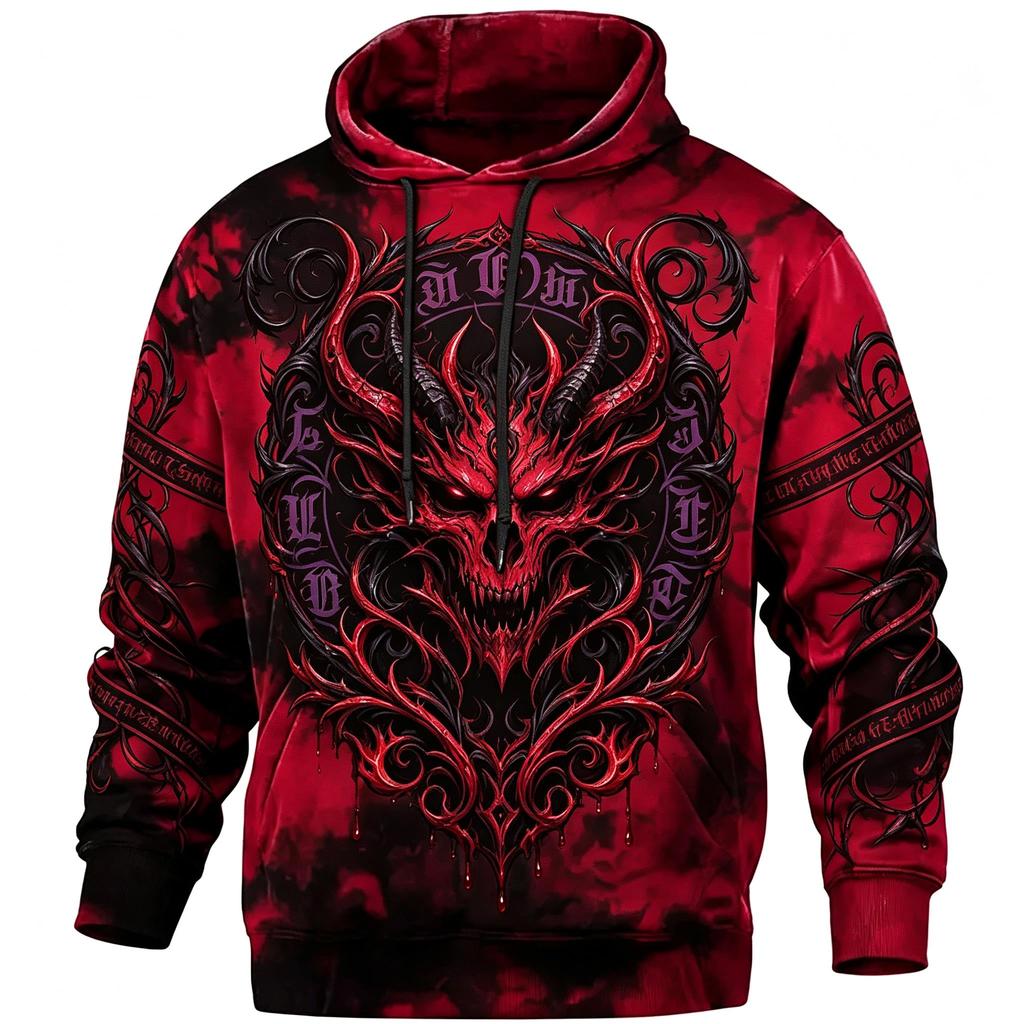 Women's  Red Black Tie‑dye Raven Blood Moon Wing Phase Full Print Hoodie Drawstring Pocket Gothic Halloween Pullover Tops