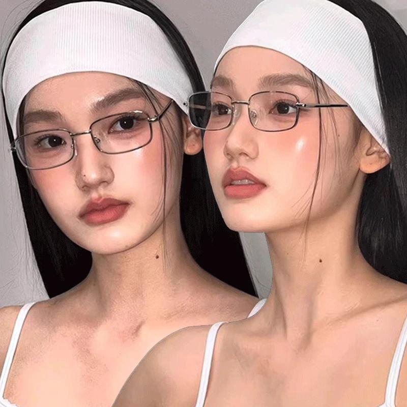 Square Glasses Frame for Women Small Metal Frame Flat Anti-blue Glasses Japanese Men Vintage Trendy Silver Y2K Reading Glasses
