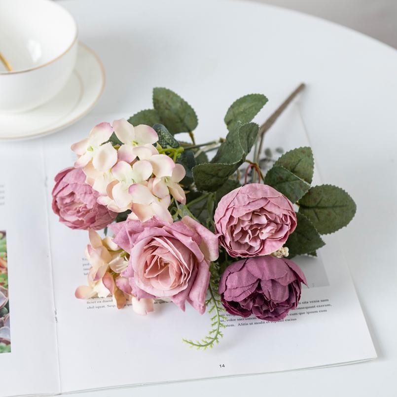 

Дешевая Шелковая Гортензия Весенняя Свадьба Садовые Розы Свадебный Букет Фестивальное Украшение Ваза Дом Комната Искусственный Пион Искусственные Цветы 1pc сливовый