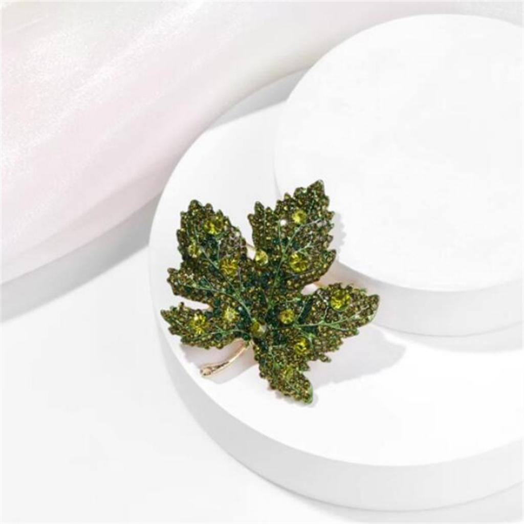 Light Luxury Elegant Colorful Full Rhinestone Maple Leaf Brooches Vintage Leaves Buckle Pins For Women Men Coat Bag Jewelry Gift