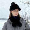 Autumn Winter Faux Mink Fur Baseball Cap for Women with Pom Pom, Faux Fur Warm Fleece Hat Scarf Set For Outdoor Travel