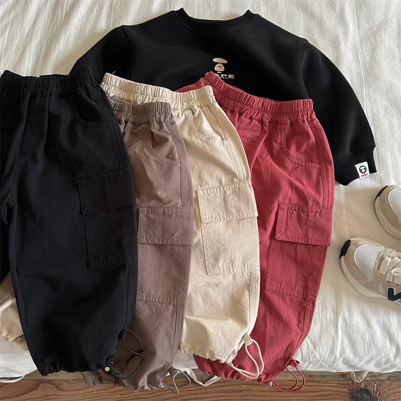 Høst 2024 Barnebukser med broderte ponnier i bomull – ensfarget, fritidsbukse, unisex.