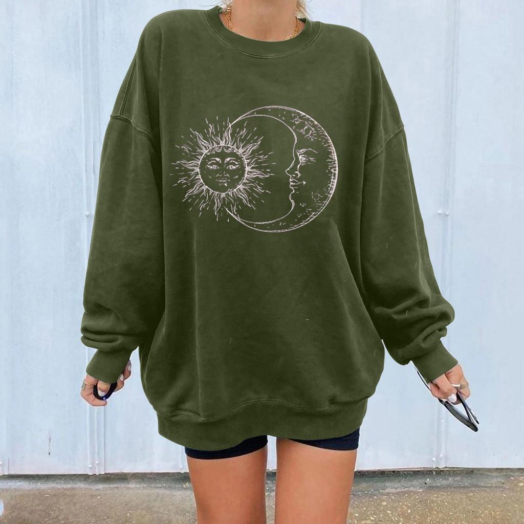 Women's Casual Sun  Printing Long Sleeve Sweatshirt Pullover Blouse Tops