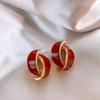 Niche Geometric C-Shape Dripped Glaze Stud Earrings - Retro Light Luxury Design, Unique Accessories for Women