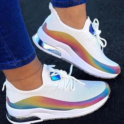 Fashion Women Walking Shoes Hot New Leather Breathable Knit Ladies Mix Colors Sneakers Soft Platform Lace Up Trainers Tenis Feminino