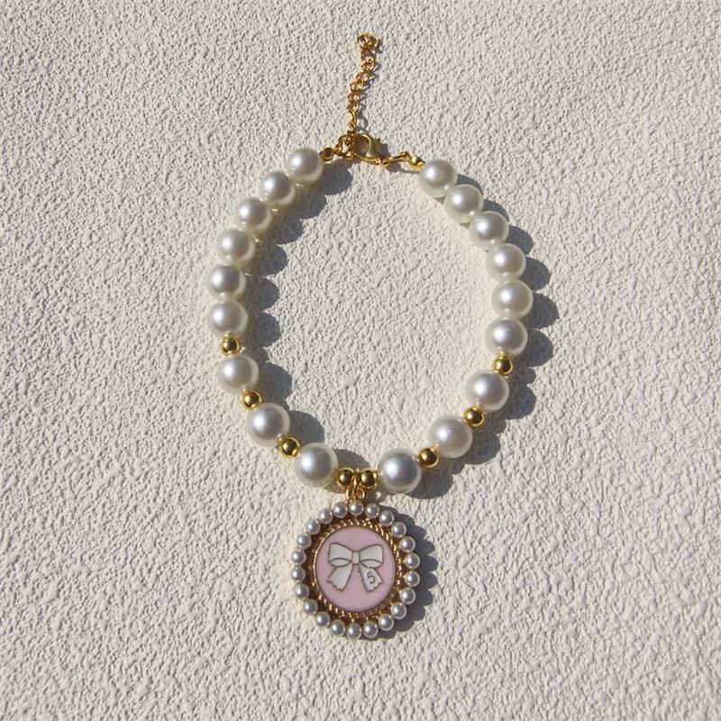 New Love Pendant Pearl Beaded Pet Necklace Versatile Accessories Handmade Cat and Dog Collar