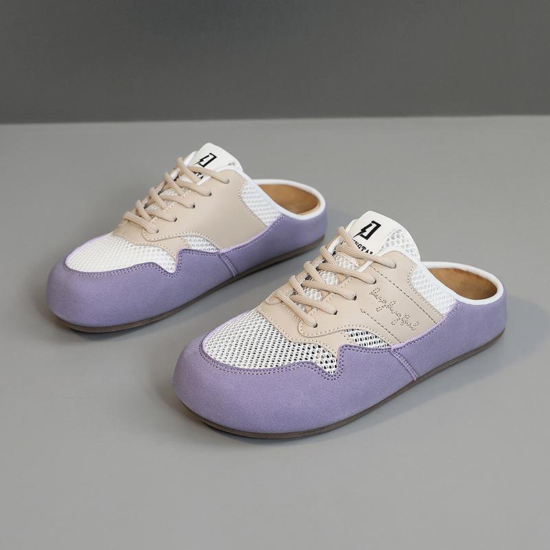 

Модные женские полушлепанцы на шнуровке, летняя сетчатая дышащая повседневная обувь, удобная обувь для пляжа на мягкой подошве, zapatos para mujer 35 фиолетовый