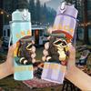 1PC Snacks Make Me Nicer Raccoon Print 750ml Color Plastic Sports Water Bottle Leakproof Flip Straw Lid Suitable for Sports Office Home Use