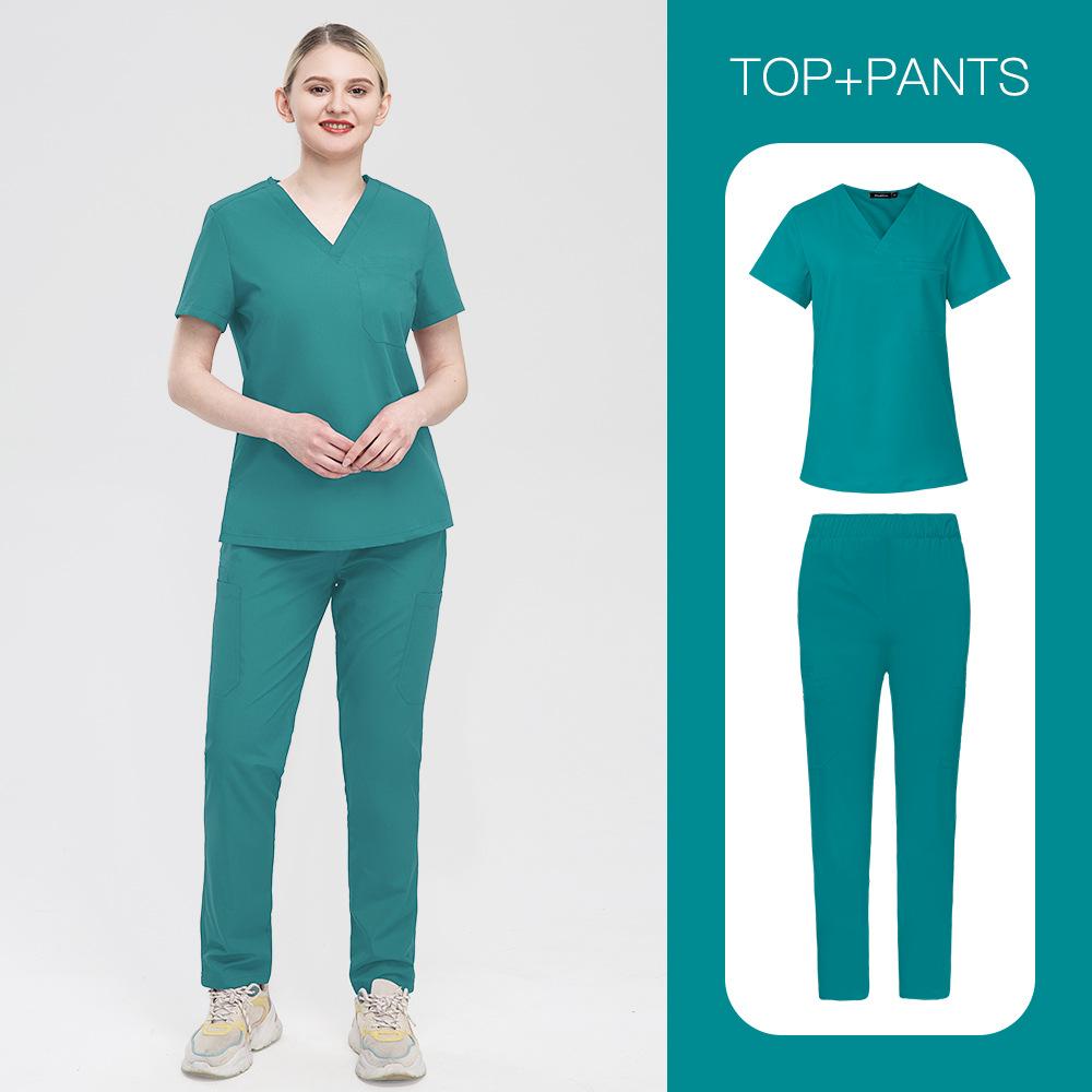 Large Size Men'S And Women'S Straight-Leg Pants Experimental Suit Solid Color V-Neck Short-Sleeved Fashionable And Simple Surgical Suit