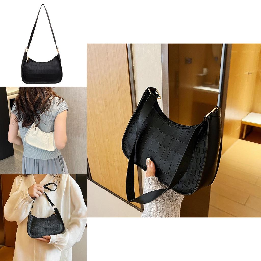 Stylish Lightweight Black Crocodile Texture Pu Underarm Bag For Women Perfect For Daily Wear
