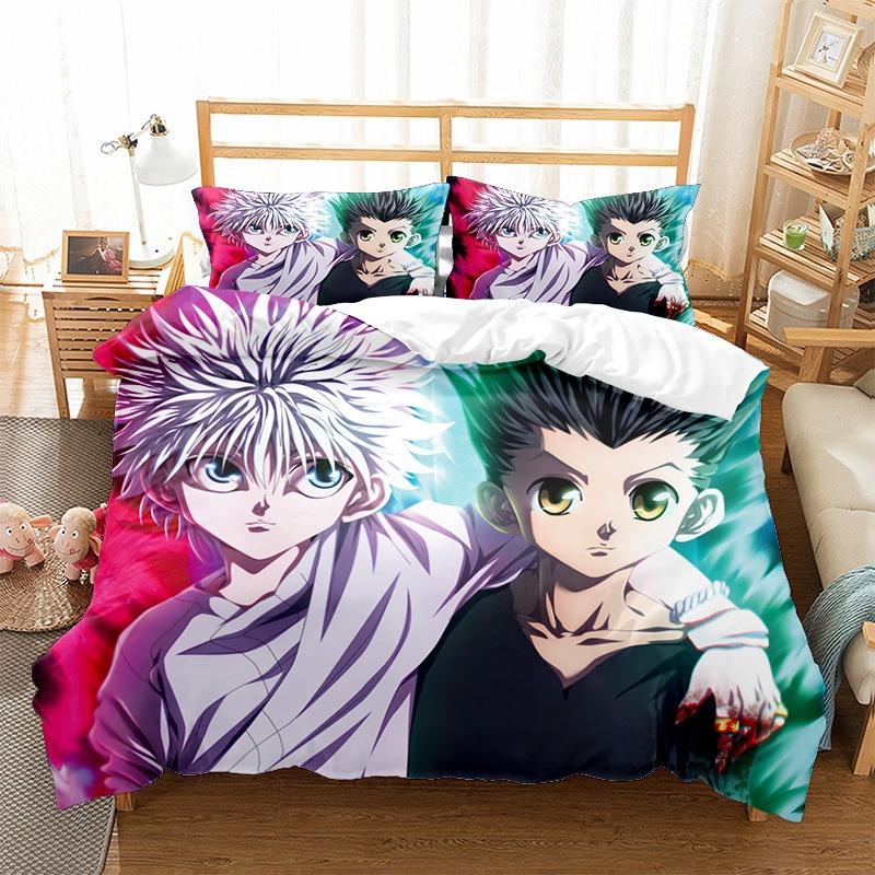 Hunter×Hunter Bedding Set Exquisite Bed Supplies Set Cartoon Anime Duvet Cover Bed Comforter Set Bedding Set Birthday Gift