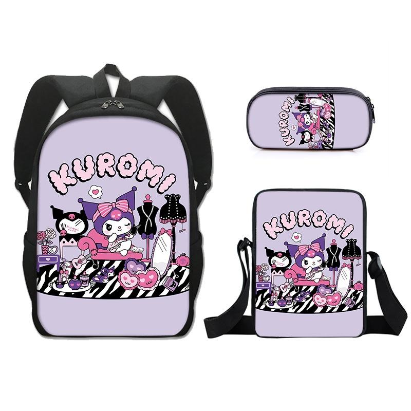 Kuromi Student Backpack Set With Pen Case And Shoulder Bag