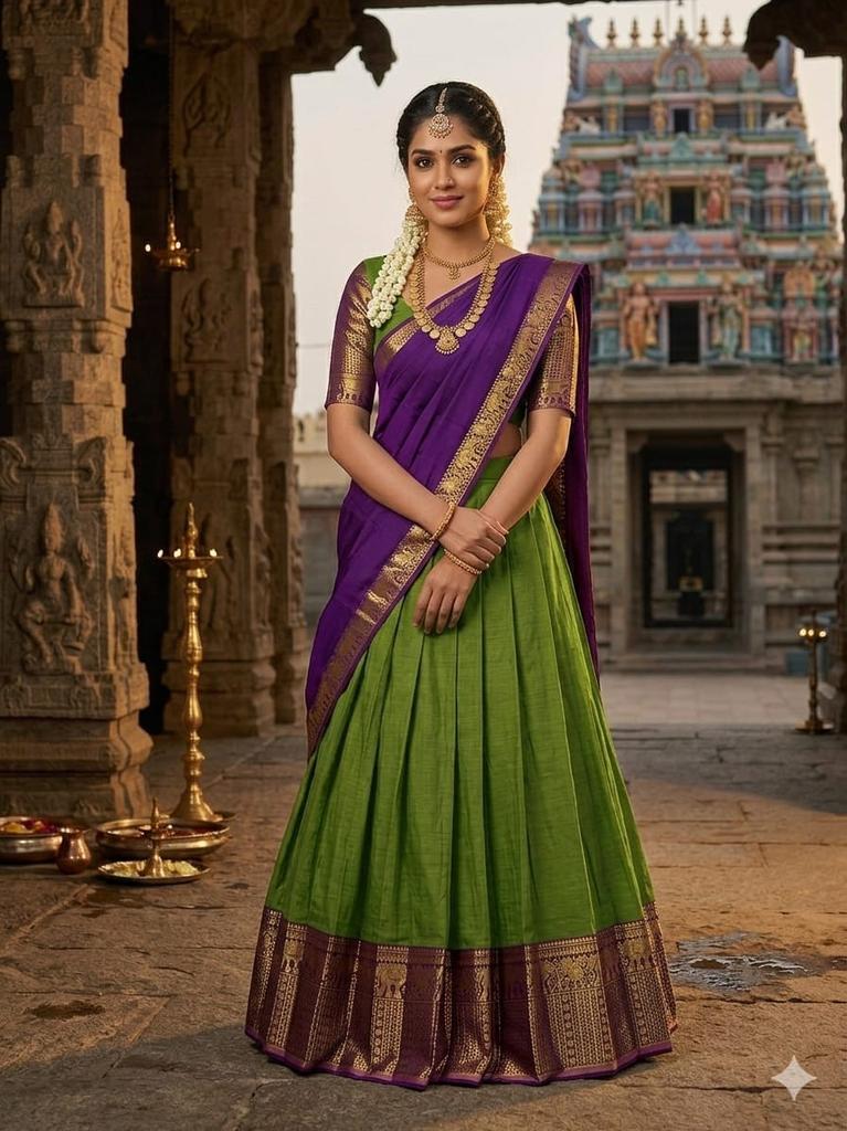 South Indian Style Ethnic Lehenga Choli Set Bollywood Women Lehenga Dupatta Set