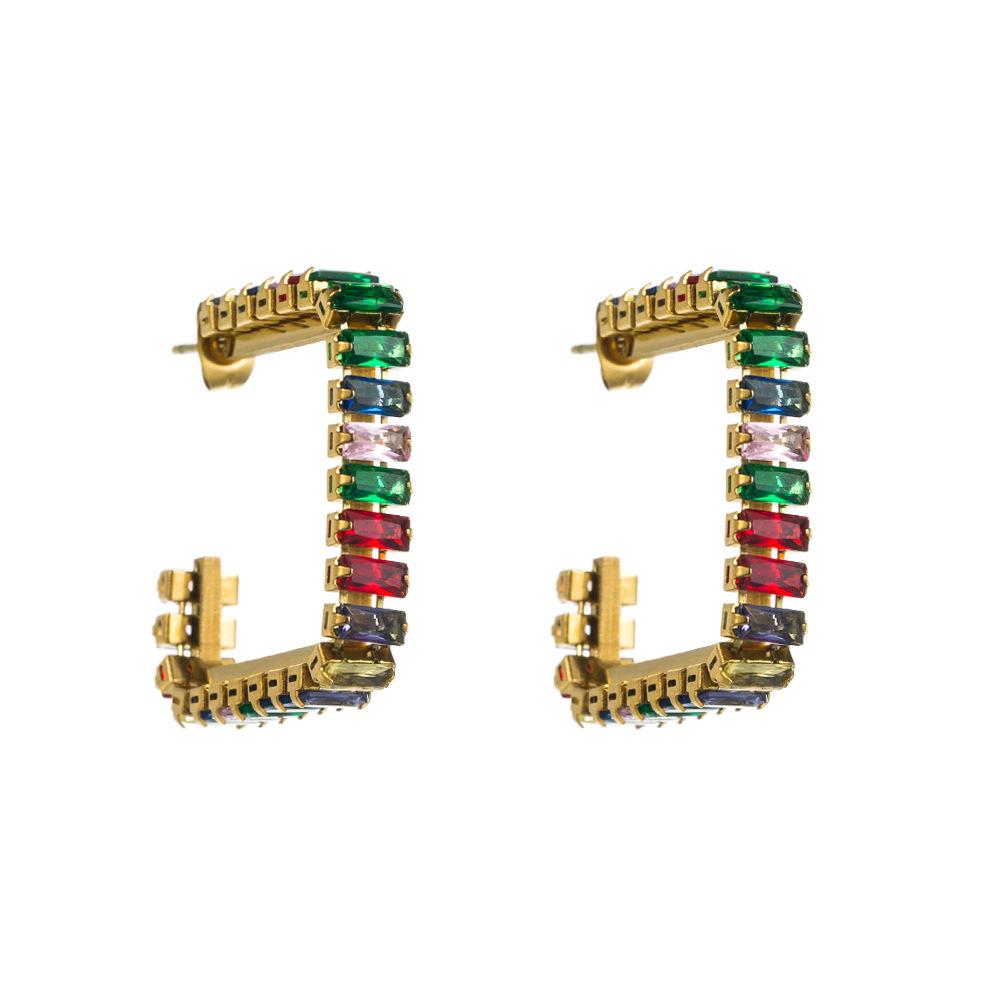 Damen-Creolen, Titanstahl, farblos, Persönlichkeit, geometrische Farbe, Zirkon, Temperament-Ohrringe