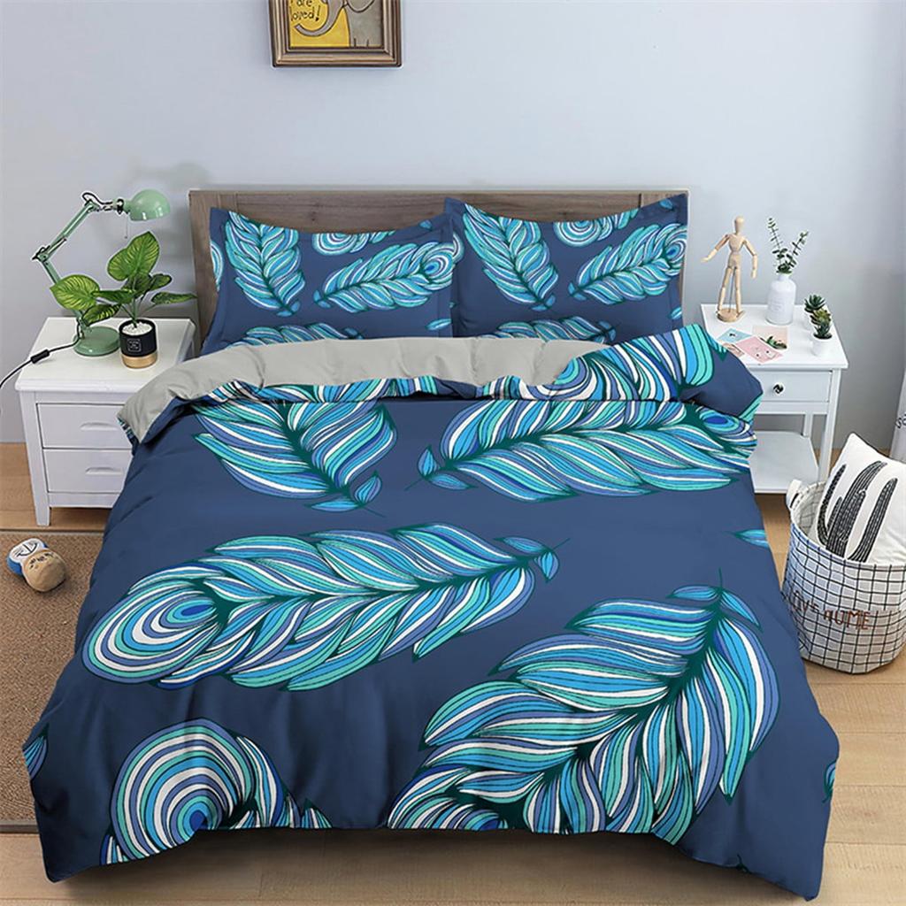 Feather Duvet Cover Sets for Kids Teens Queen Lightweight Quilt Covers Fluffy Dreamy Pattern Bedding Sets Bedroom Decor No Quilt