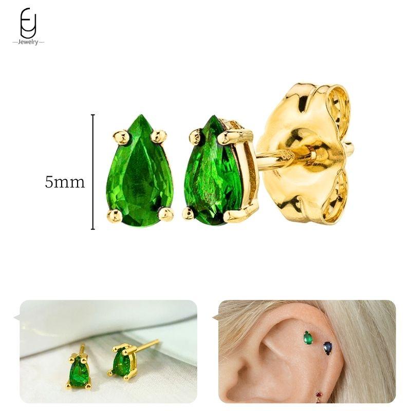 925 Silbernadel Grüne Zirkon Gold Ohrringe Herz Creolen für Damen Zarte Steckerohrringe Luxuriöser Schmuck Geschenke