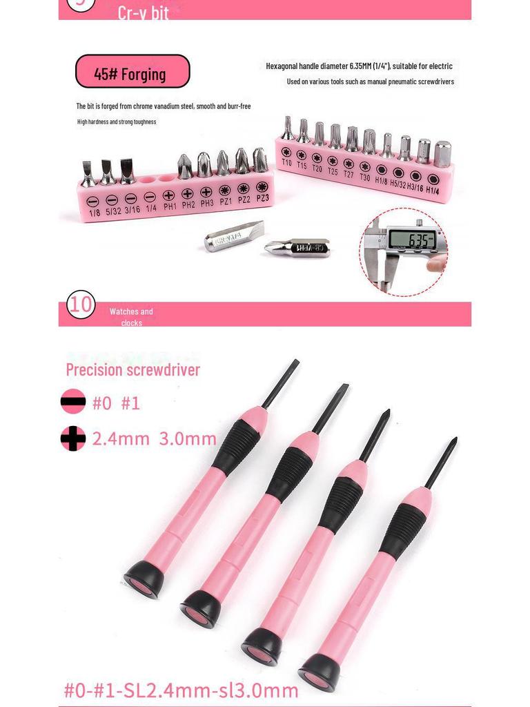 39-Piece Pink Ladies Tool Set with Full Set of Carbon Steel Tools In Colorful Blow Molded Box