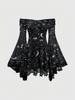 Gothic Star Moon Off-Shoulder Bell Sleeve A-Line Dress