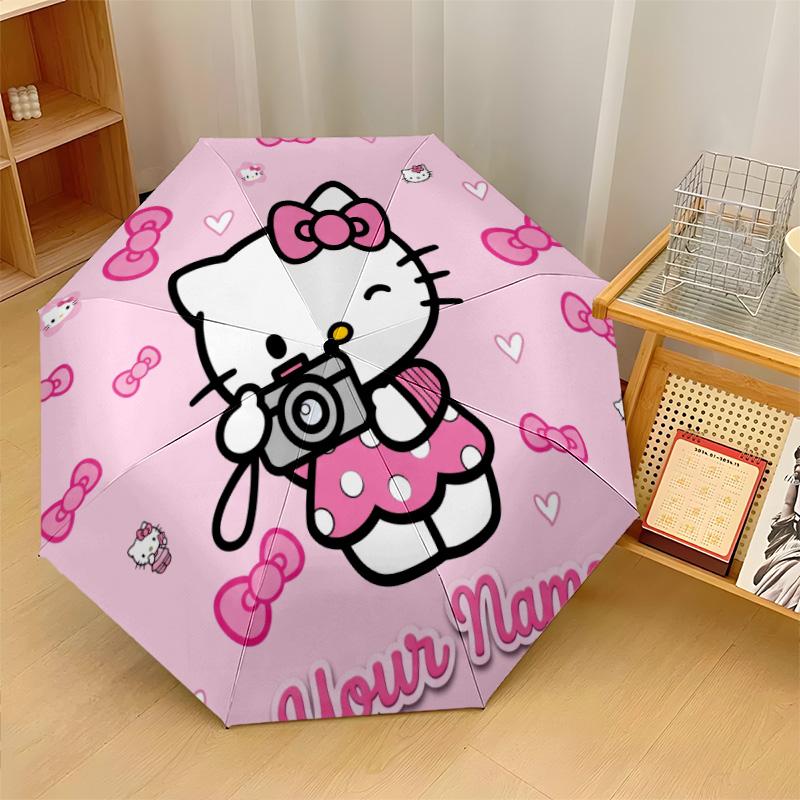 Custom Text Automatic 8 Bone Umbrella, Portable Sun Rain Protection UmbrellaHello Kitty