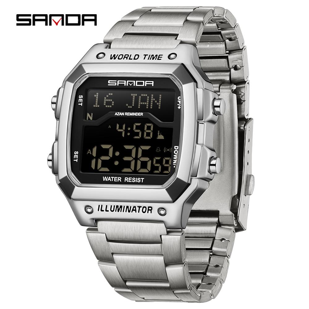 

Модний чоловічий електронний годинник Багатофункціональний Водонепроникний Світлодіодний Одинарний Дисплей Чоловічий Електронний Годинник чорний/срібний