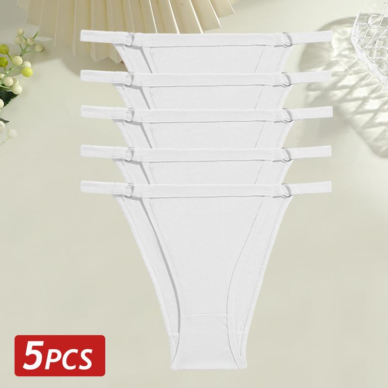 5PCS/Set Women Cotton Briefs Sexy Low Rise Panties Metal Ring Hollow Breathable Underwear Solid Color Comfortable Lingerie M-2XL