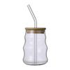 Glass Cup Straw Cup with Lid Striped Glasses Water Cup Coffee Cup Milk Cup